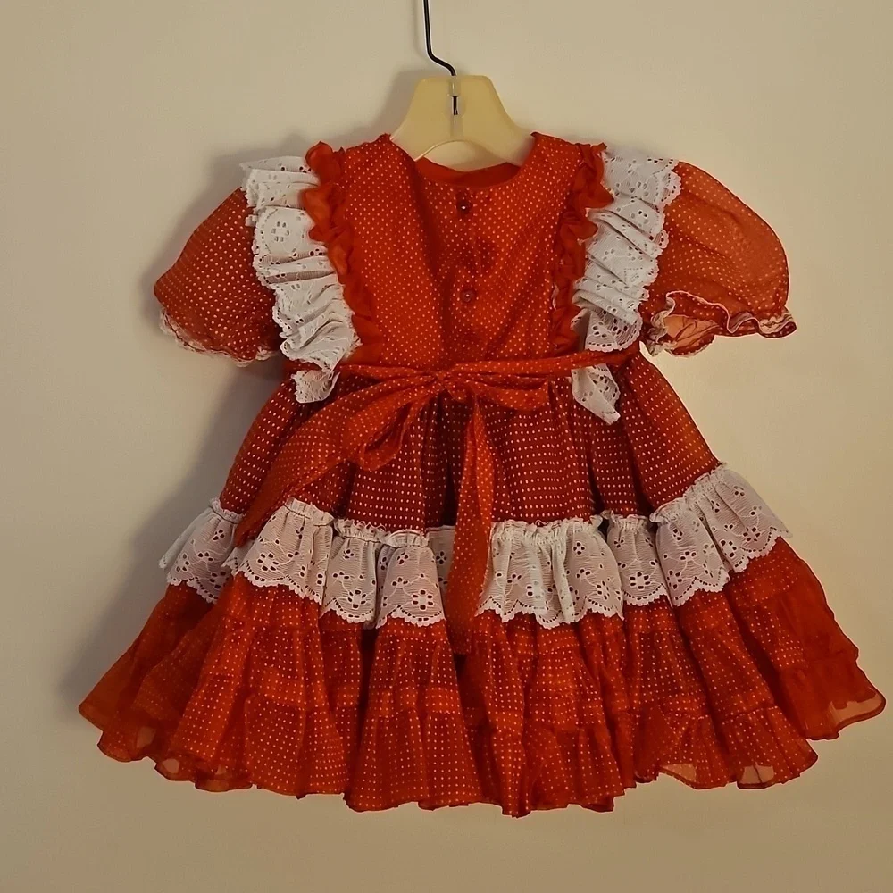 Vintage Handmade Red and White Pin Dot Ruffled Circle Lolita Pageant Dress